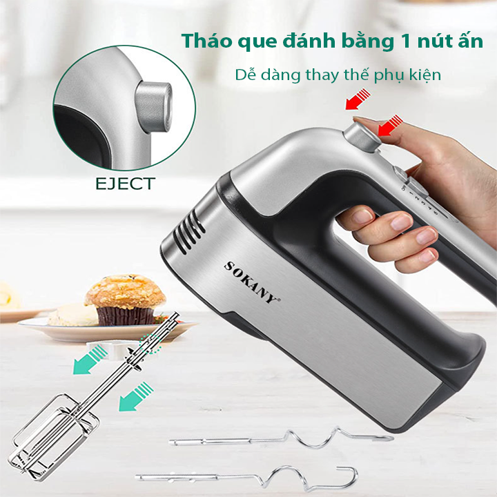 Máy đánh trứng, trộn bột SOKANY 800W kiểu dáng sang trọng, hoạt động êm ái