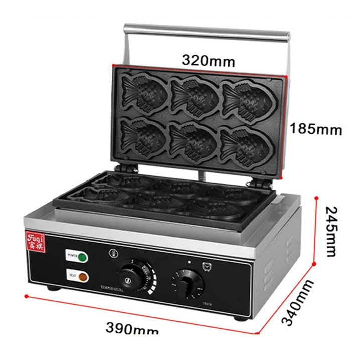 Máy làm bánh cá taiyaki công nghiệp 1650W gia nhiệt kép 2 mặt, chống dính telfon siêu bền