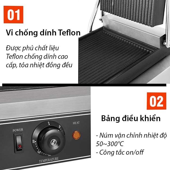 Máy nướng thịt bít tết, nướng bánh mì kẹp công nghiệp 2200W