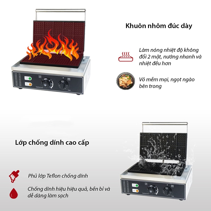 Máy làm bánh waffle, bánh tổ ong 1650W kiểm soát nhiệt độ chính xác, bánh thơm ngon