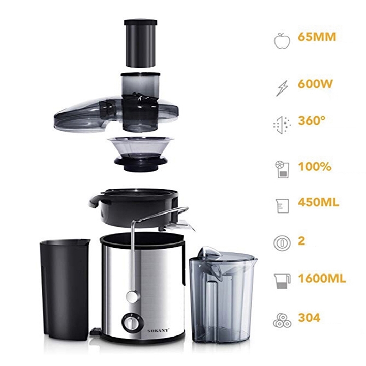 Máy ép trái cây nhanh SOKANY 600W khởi động êm, điều chỉnh tốc độ
