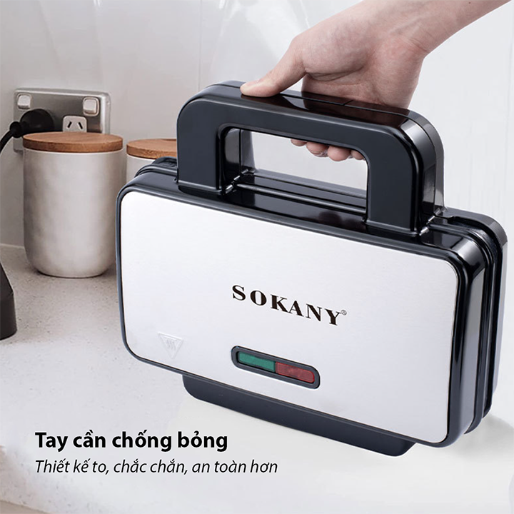 Máy làm bánh waffle đôi SOKANY 1000W làm nóng nhanh chín đều 2 mặt khuôn