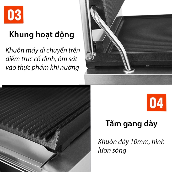 Máy nướng thịt bít tết, nướng bánh mì kẹp công nghiệp 2200W