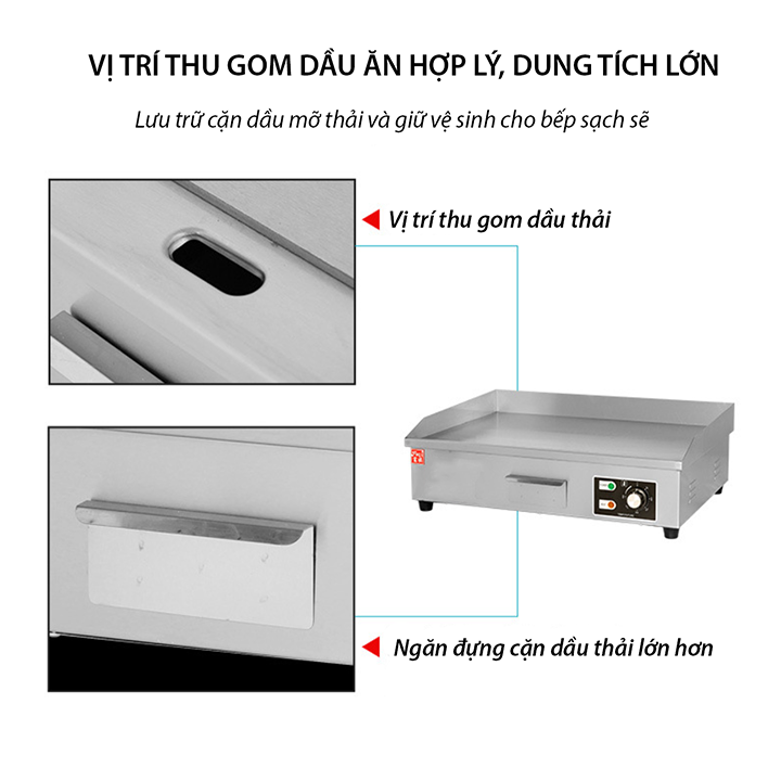 Bếp chiên rán mặt phẳng 3000W gia nhiệt kép, chống dính telfon siêu bền