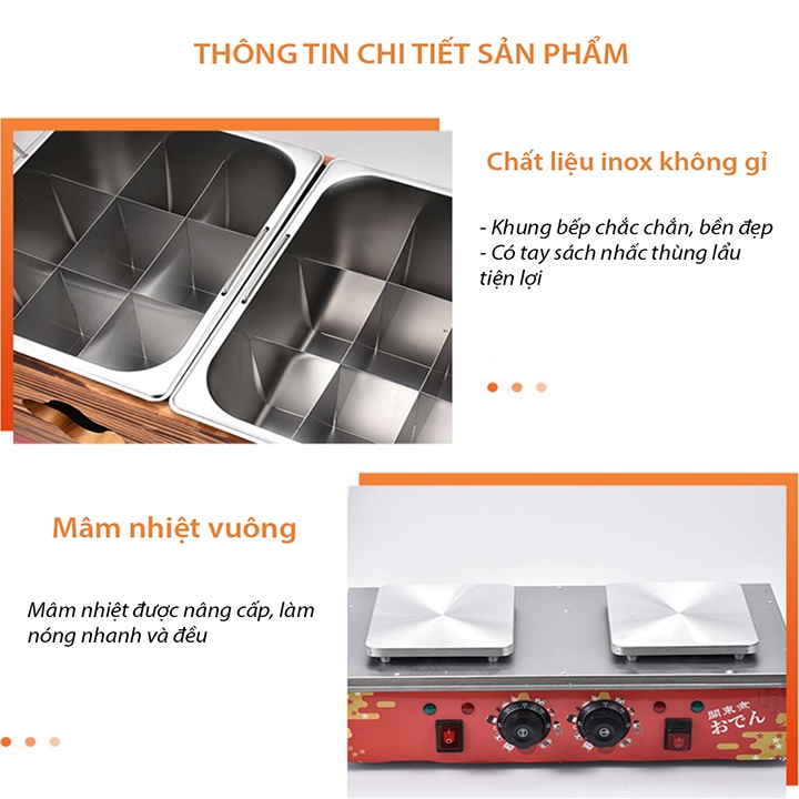 Nồi nấu lẩu oden, nồi lẩu oden 18 ngăn 2500W chất liệu inox không gỉ, vệ sinh dễ dàng