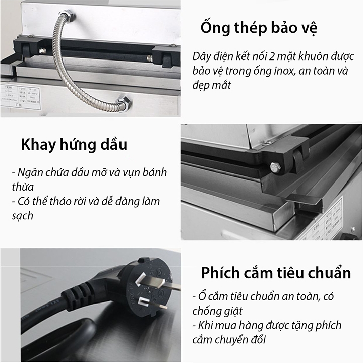 Máy nướng bánh mì sandwich, hotdog waffle 2200W làm nóng nhanh, an toàn, dễ sử dụng