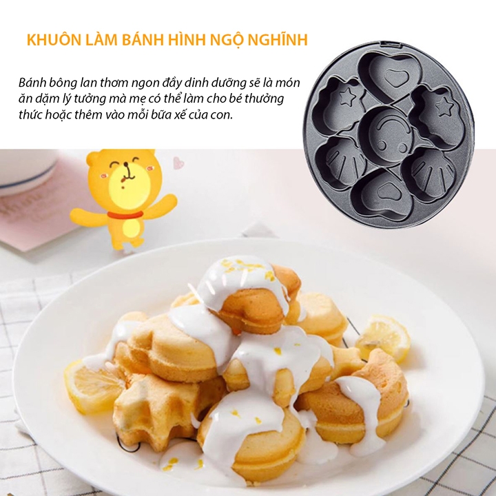 Máy làm bánh đa năng SOKANY 600W 3 in 1 nướng làm hình thú, waffle, donut