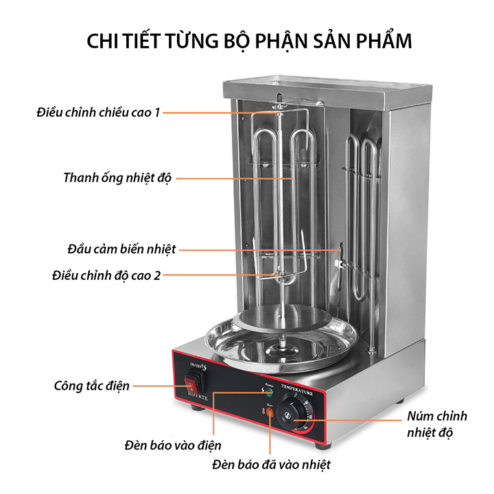 Máy nướng thịt gà vịt, bánh mì doner kebab đôi dùng điện xoay tự động