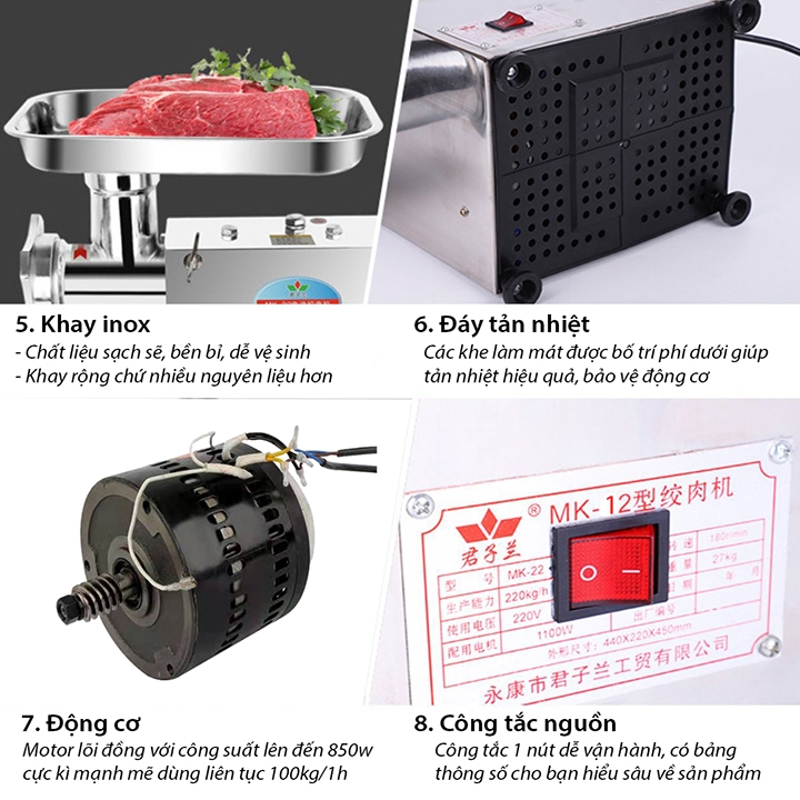 Máy đùn thịt, máy xay thịt cá công nghiệp 850W đa năng xay thịt nhồi xúc xích, lạp xưởng