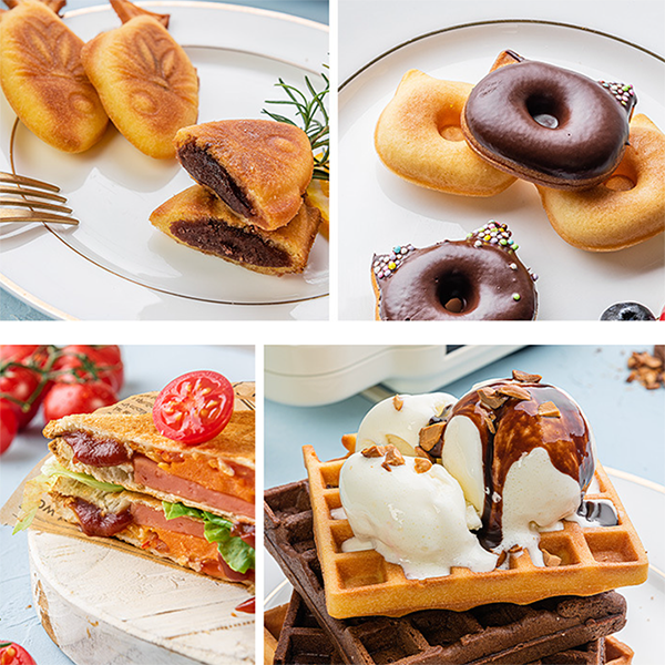 Máy làm bánh đa năng TORSOM TS-2168 600W 4 khuôn waffle/cá/donut/sandwich