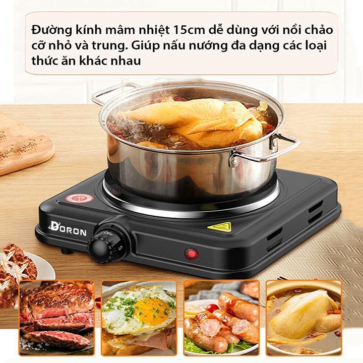 Bếp điện mini đa năng DORON 1500W chống quá nhiệt, an toàn cho mọi gia đình