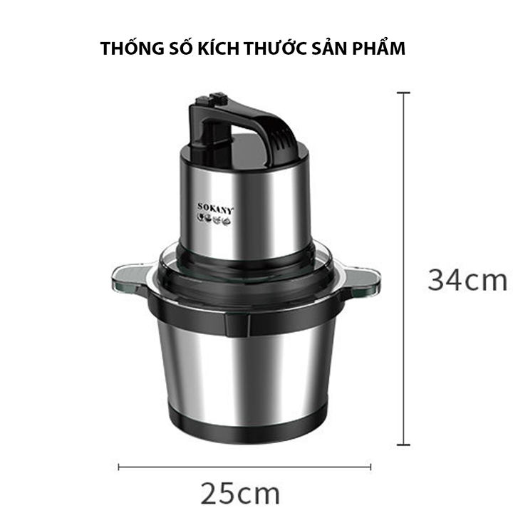 Máy xay thịt đa năng SOKANY 800W cối 4L inox 4 lưỡi dao thép không gỉ