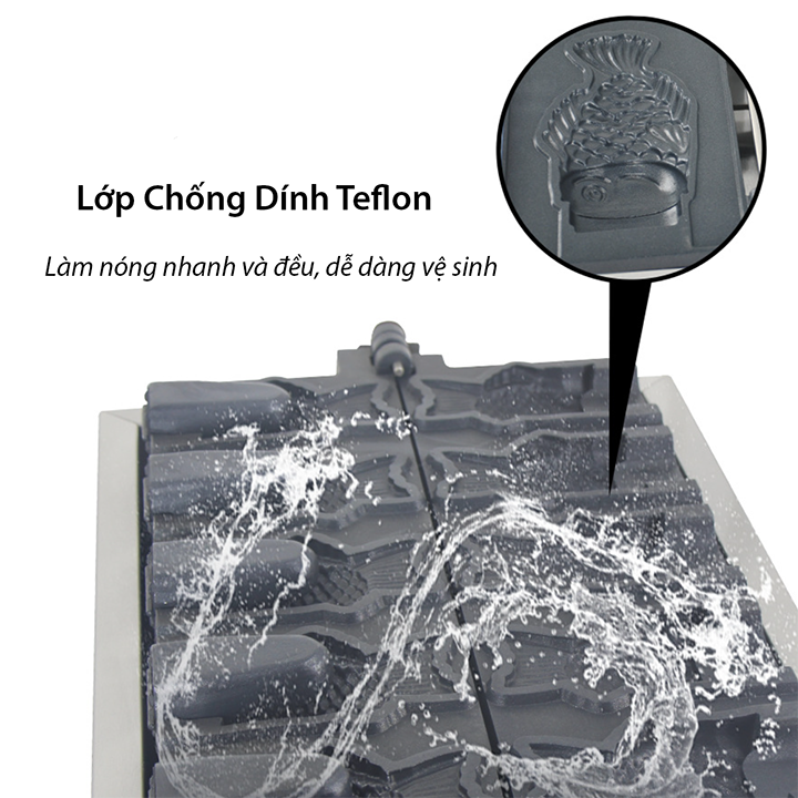 Máy làm bánh cá đựng kem 5 con 3000W điều chỉnh 50 - 300 độ, hẹn giờ chính xác