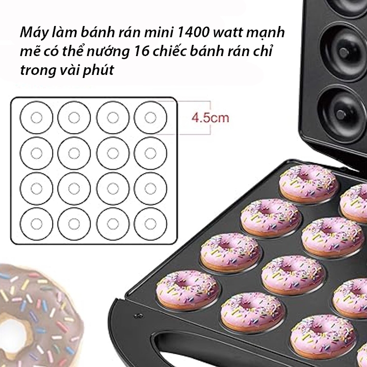 Máy làm bánh vòng Donut 16 bánh mini chính hãng Sokany 1200W