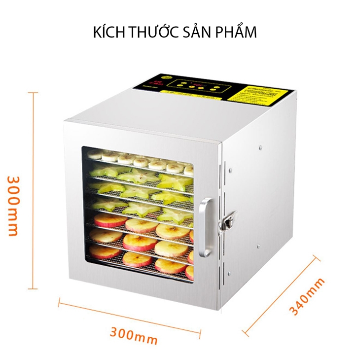 Máy sấy hoa quả thực phẩm 8 khay inox, sấy khô dẻo trái cây tiên lợi