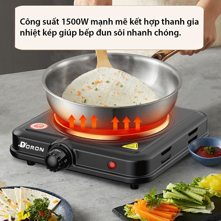 Bếp điện mini đa năng DORON 1500W chống quá nhiệt, an toàn cho mọi gia đình