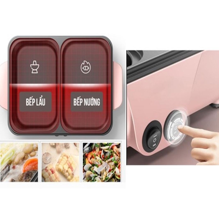 Bếp lẩu nướng điện 2 ngăn chống dính
