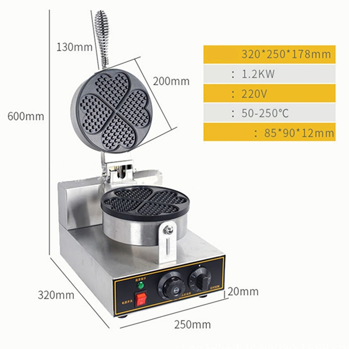 Máy làm bánh waffle công nghiệp, nướng bánh kẹp tàn ong khuôn trái tim