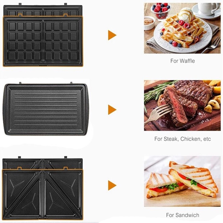 Máy kẹp nướng bánh mì, làm bánh waffle 3 khuôn SOKANY SK-303 750W