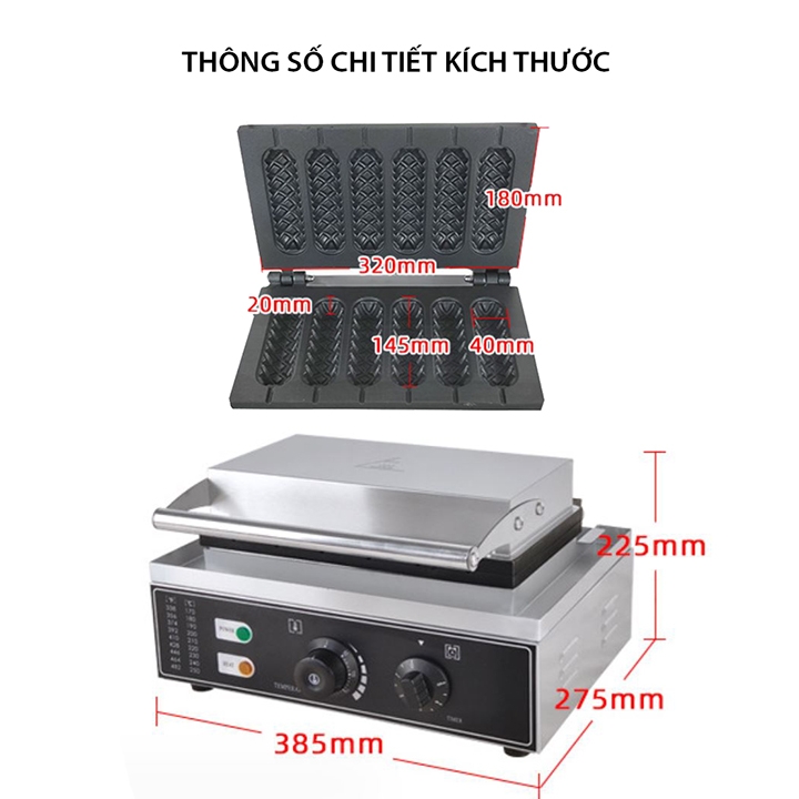 Máy nướng xúc xích, máy làm bánh xúc xích 1650W điều chỉnh 50 - 300 độ, hẹn giờ chính xác