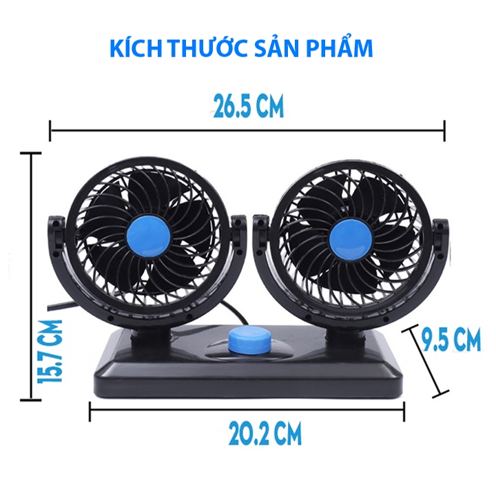 Quạt mini ô tô 10W cắm nguồn tẩu 12v đa năng xoay 360 độ siêu mát