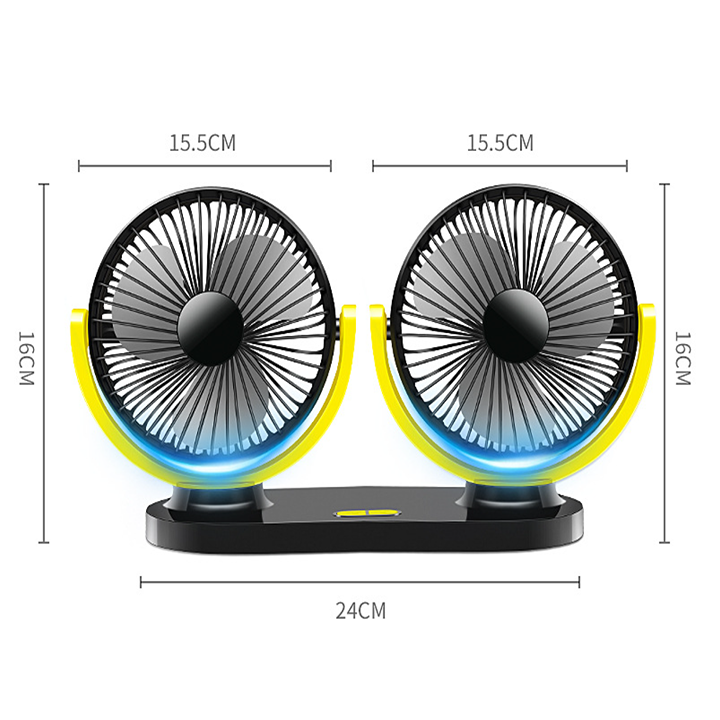 Quạt ô tô đôi mini cắm nguồn USB đa năng xoay 360 độ dùng trên ô tô và gia đình