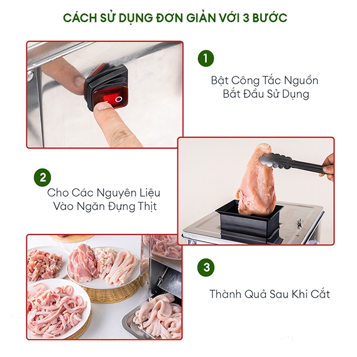Máy thái lát thịt, máy xắt thịt 850W xắt hạt lựu, thái thịt, tai heo, bì lợn lưỡi 2.5MM