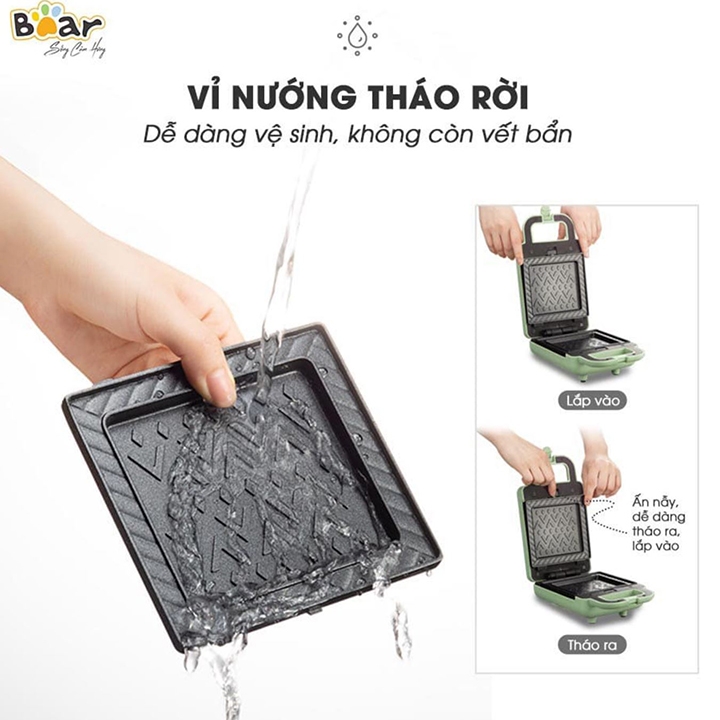 Máy kẹp nướng bánh Sandwich/Waffle BEAR DBC-P06N2 khuôn chống dính Teflon cao cấp