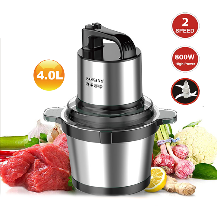 Máy xay thịt đa năng SOKANY 800W cối 4L inox 4 lưỡi dao thép không gỉ