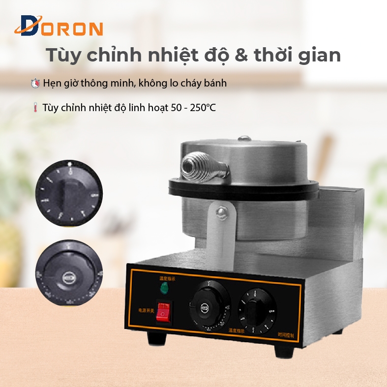 Máy làm bánh tráng công nghiệp DORON 2 mặt trơn, làm bánh quế cuộn công nghiệp