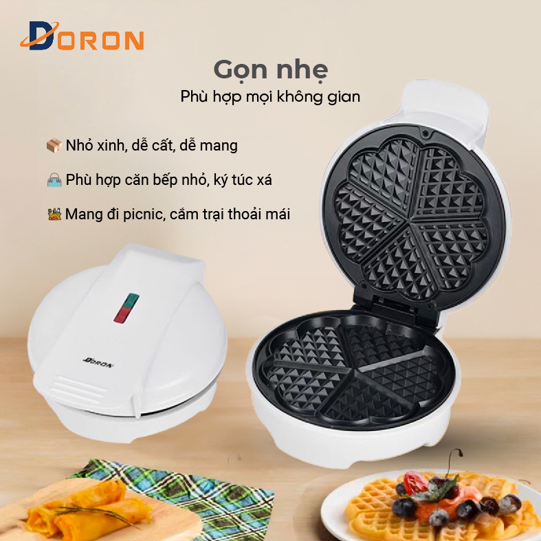 Máy làm bánh waffle đơn DORON_146 1200W nướng bánh waffle gia đình, làm nóng nhanh