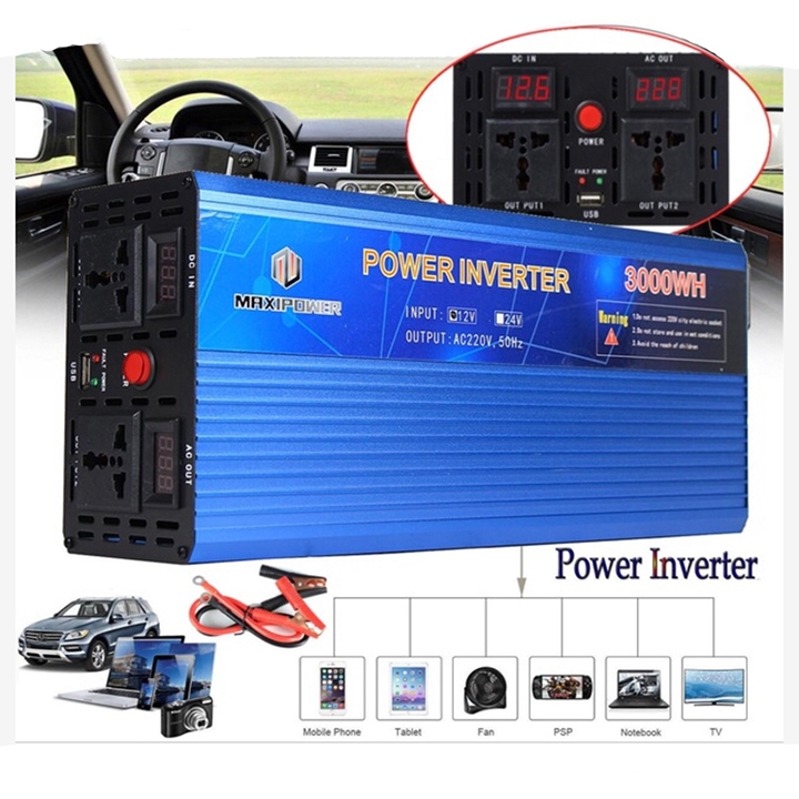 Bộ kích điện 3000W MAXIPOWER đổi điện 12V lên 220V có đồng hồ hiển thị