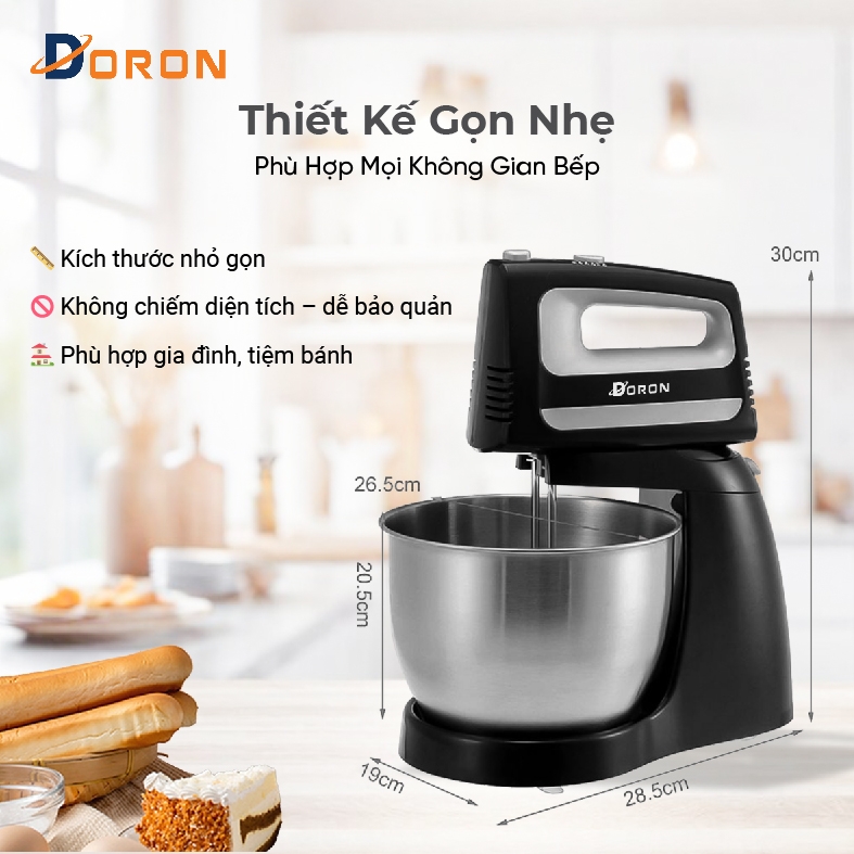 Máy đánh trứng, trộn bột để bàn DORON_145 dung tích 3.5L 400W