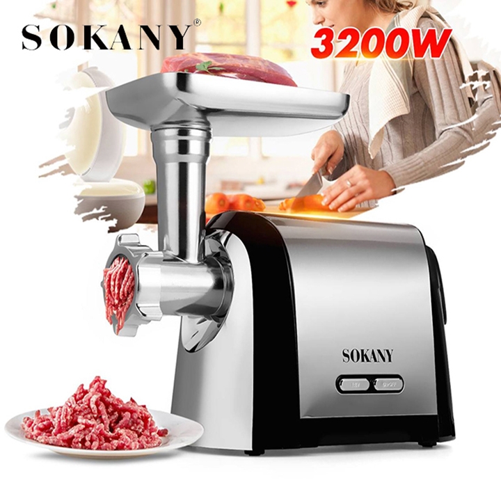 Máy đùn thịt công nghiệp SOKANY 3200W xay thịt đa năng nhồi xúc xích, lạp xưởng