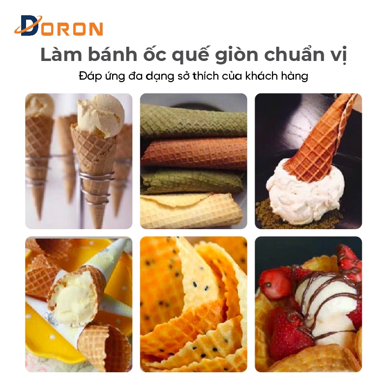 Máy làm bánh ốc quế công nghiệp đôi DORON_131 2400W kiểm soát nhiệt độ chính xác, bánh thơm ngon