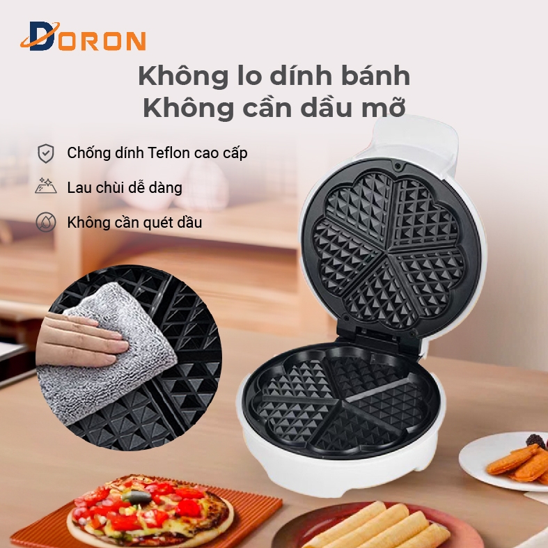 Máy làm bánh waffle đơn DORON_146 1200W nướng bánh waffle gia đình, làm nóng nhanh
