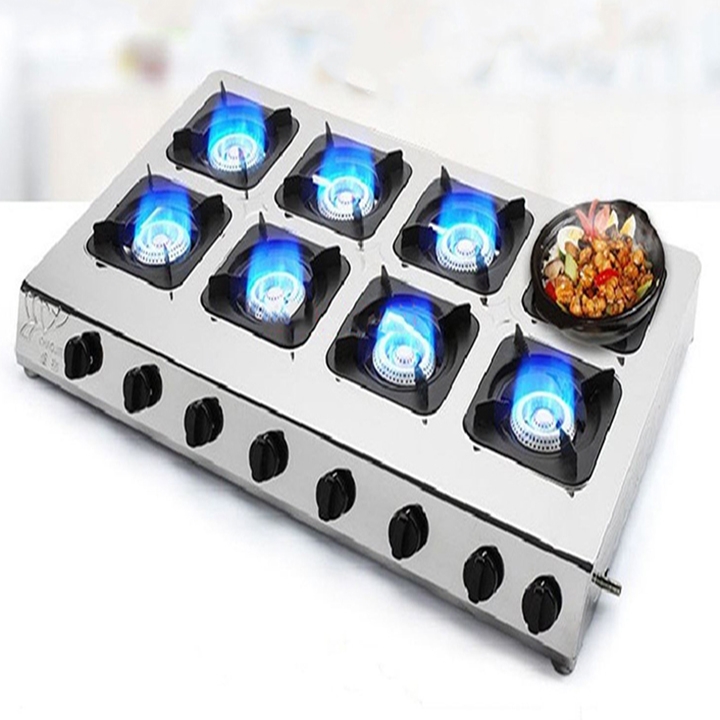 Bếp gas nấu cơm niêu, bếp gas mỳ cay 8 đầu đốt chất liệu inox, vệ sinh dễ dàng