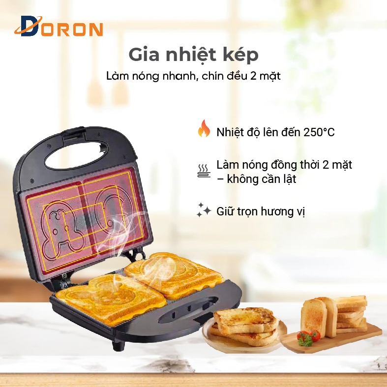 Máy nướng bánh mì sandwich DORON DR_126 750W khuôn mặt cười, gấu