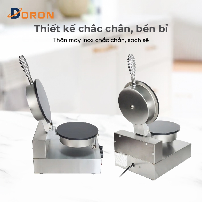 Máy làm bánh tráng công nghiệp DORON 2 mặt trơn, làm bánh quế cuộn công nghiệp