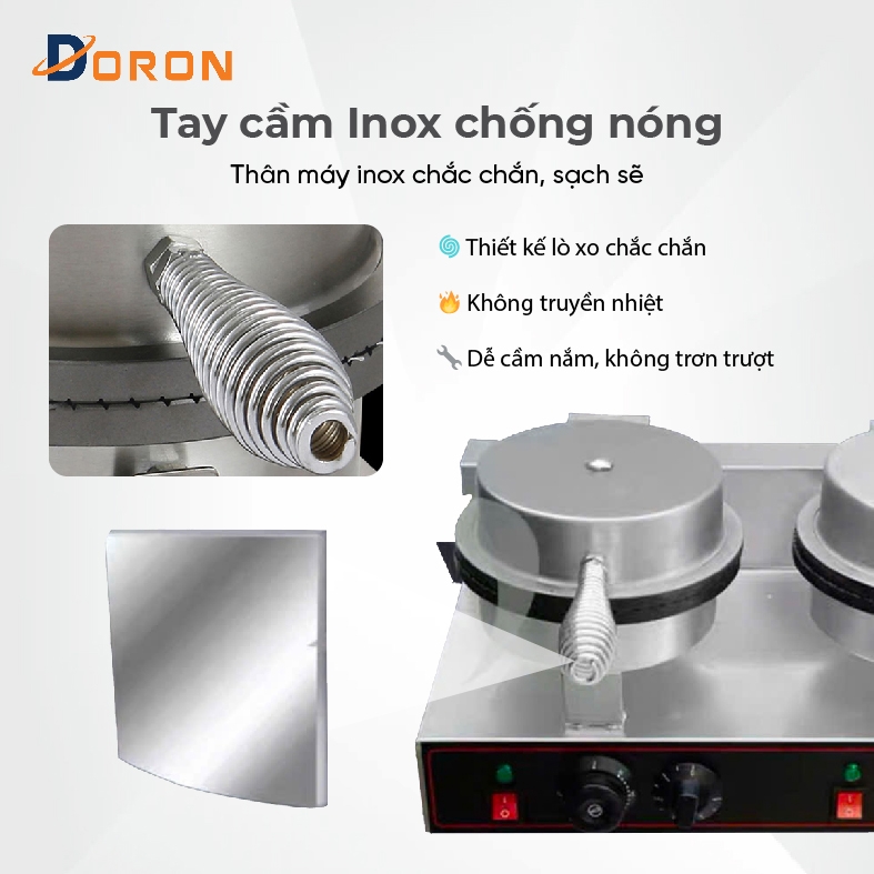 Máy làm bánh ốc quế công nghiệp đôi DORON_131 2400W kiểm soát nhiệt độ chính xác, bánh thơm ngon