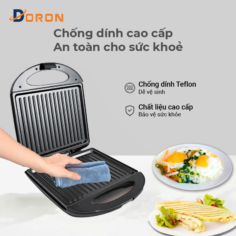 Máy kẹp nướng bánh mì hotdog đôi DORON_ 162  1400W nướng thịt, chiên trứng