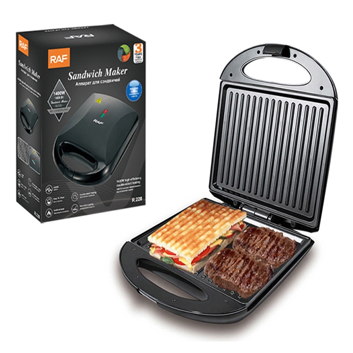 Máy kẹp nướng bánh mỳ đôi HAEGER RAF 1400W gia nhiệt kép 2 mặt, làm nóng nhanh