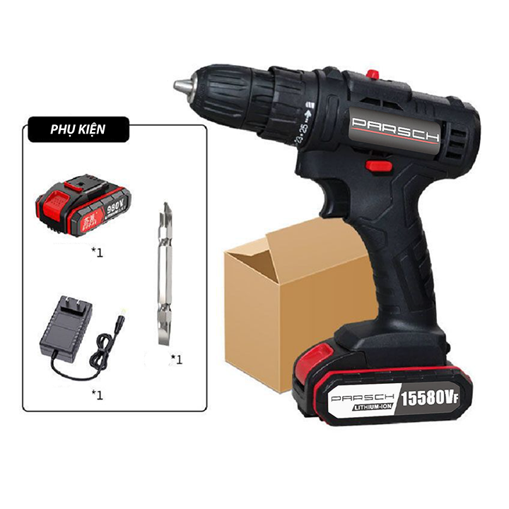 Máy vặn ốc vít, máy khoan pin động cơ lõi đồng, 2 cấp độ có đèn led chiếu sáng
