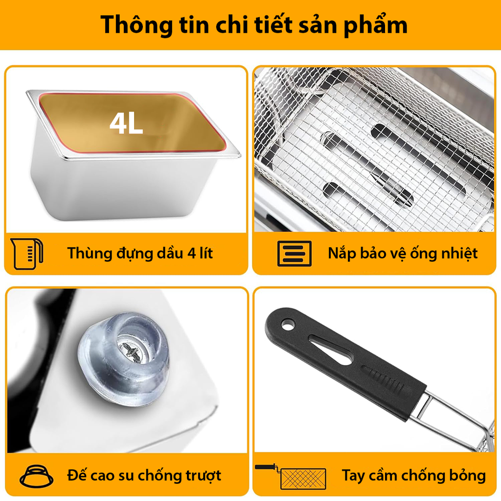 Bếp rán điện, bếp chiên nhúng 4 lít DORON 2000W nhiệt độ cao, sôi cực nhanh