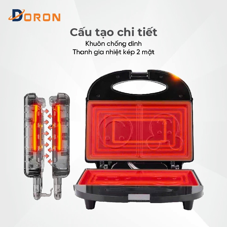 Máy nướng bánh mì sandwich DORON DR_126 750W khuôn mặt cười, gấu