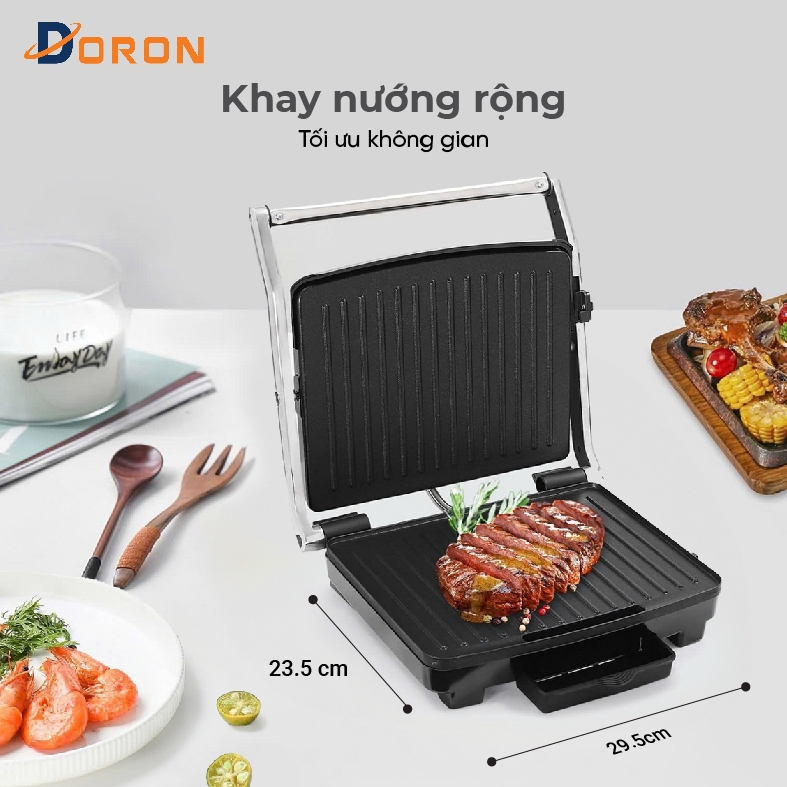 Máy kẹp nướng bánh mì hotdog vừa DORON_ 163 2000W nướng thịt, chiên trứng
