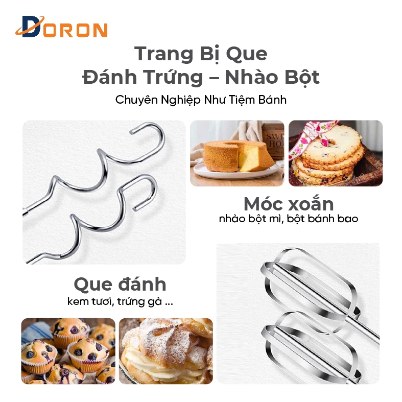 Máy đánh trứng, trộn bột để bàn DORON_145 dung tích 3.5L 400W