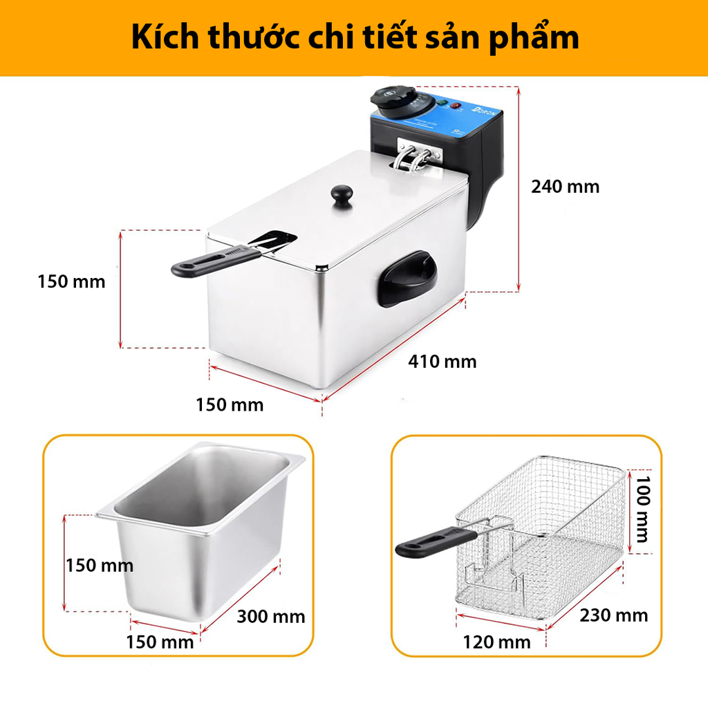 Bếp rán điện, bếp chiên nhúng 4 lít DORON 2000W nhiệt độ cao, sôi cực nhanh