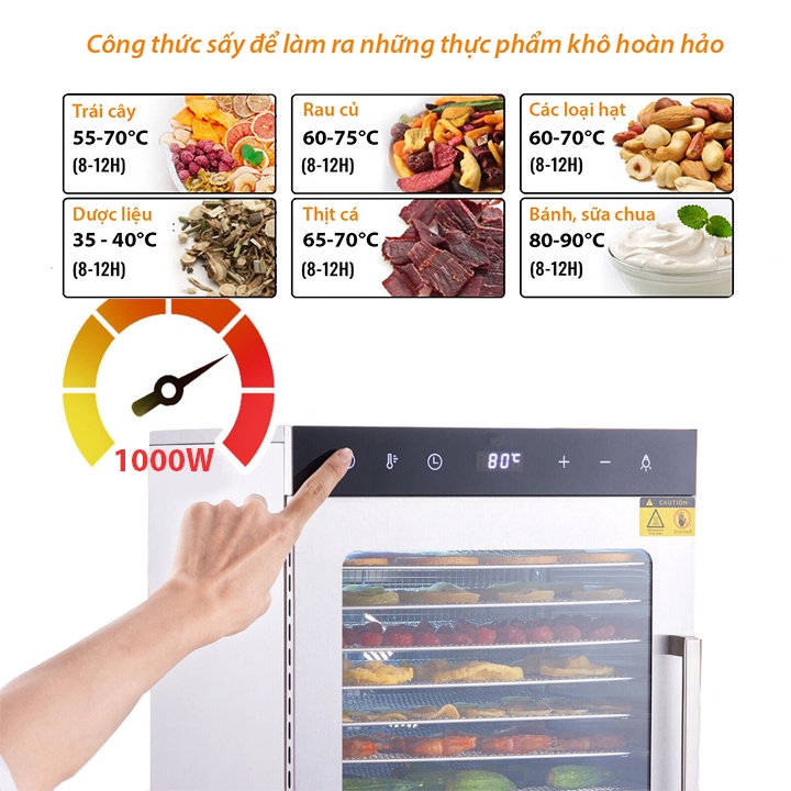 Máy sấy hoa quả, thực phẩm đa năng 18 khay inox sấy 360 độ