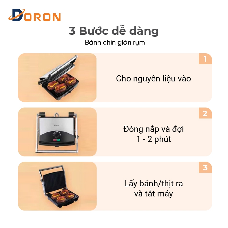 Máy kẹp nướng bánh mì hotdog vừa DORON_ 163 2000W nướng thịt, chiên trứng